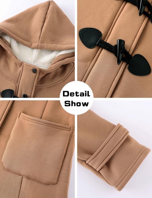 Gihuo Winter Jackets for Women Sherpa Lined Jacket Women Duffle Toggle Coat Hooded Fleece Jacket(Khaki-L)