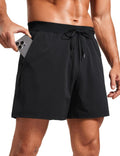 CRZ YOGA Mens Texture Training Shorts 5" - Side Split Quick Dry Lightweight for Workout Running with Zipper Pocket Black X-Large