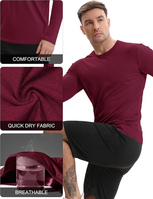 HOPLYNN Men's Quick Dry Long Sleeve Shirts - Moisture Wicking & UV Protection | 7 Pack for Gym Workouts