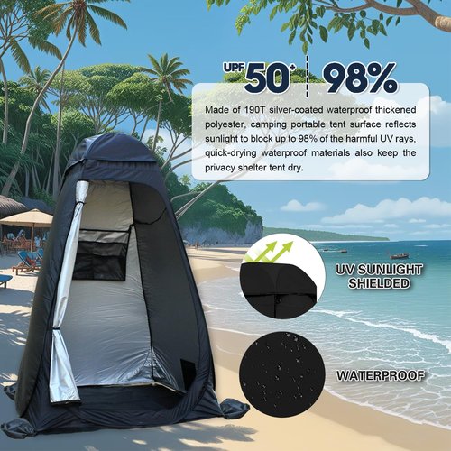 PASBAS Pop Up Privacy Shower Tent with Carry Bag, Portable Outdoor Toilet Changing Dressing Room,Easy Set with rain shelter, Instant Dressing Bathroom for caming, Hiking, Fishing,UPF 50 & Waterproof,
