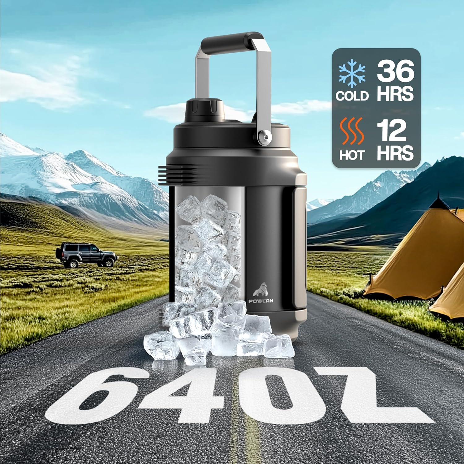 Skiennix 64 oz Insulated Water Bottle - 2-in-1 Straw Spout Lid, Leakproof Design | Half Gallon Stainless Steel for Gym, Travel, Hiking (Midnight)