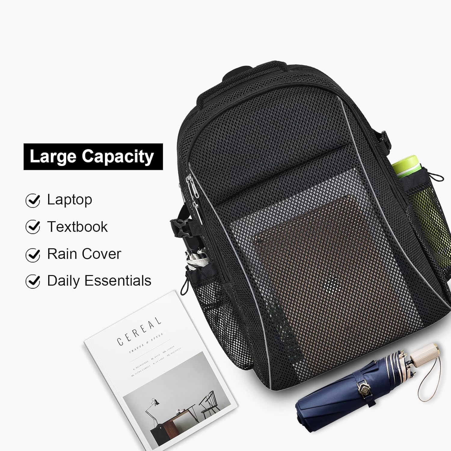 USPECLARE Heavy Duty X-Large Mesh Backpack - Semi-Transparent Design with Rain Cover for School & Travel