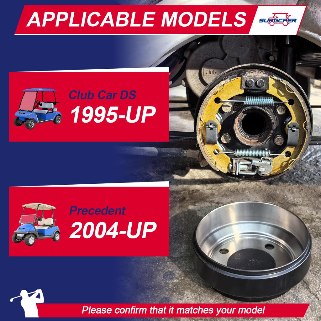 SUPGCPER Club Car Brake Repair Kits for DS 1995-UP&Precedent 2004-UP, Golf Cart Brake Drum Kit, Club Car Brake Drum/Hubs&Brake Shoes/Pads&Brake Spring Kit, OEM Replace# 101823201 101816301 101791101