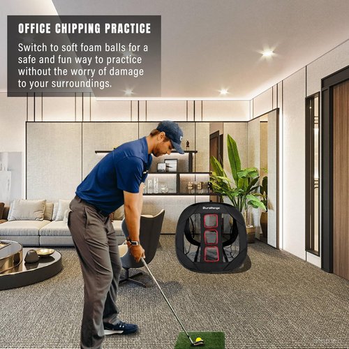 DURARANGE Pop-up Golf Chipping Net Set - Foldable Training Kit with 2 Hitting Mats, 6 Practice Balls, 6 Foam Balls - Ultimate Golf Gift & Target Chipping Aids, Black