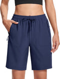 MAGCOMSEN Women's Hiking Shorts - Lightweight Quick-Dry, Water-Resistant with 3 Zipper Pockets - 8" Length