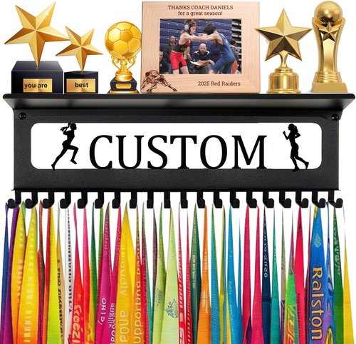 Non-Slip Trophy Shelf,Trophy and Medal Display Shelf, Medal Hanger Display For Wall with 16inchL,Shelves For Trophies medal display Upgraded Medal Holder display For gymanstics,race,soccer,swim