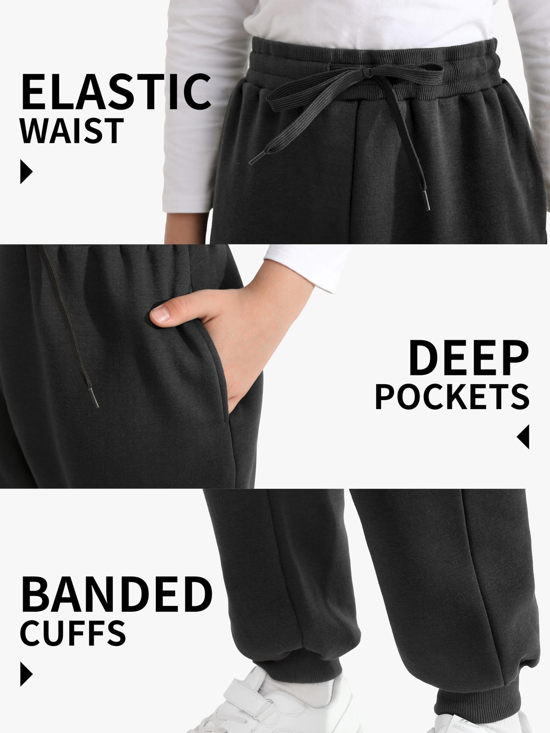 Resinta 4 Pack Boys' Fleece Sweatpants Kids Athletic Jogger Pants with Pockets Drawstring