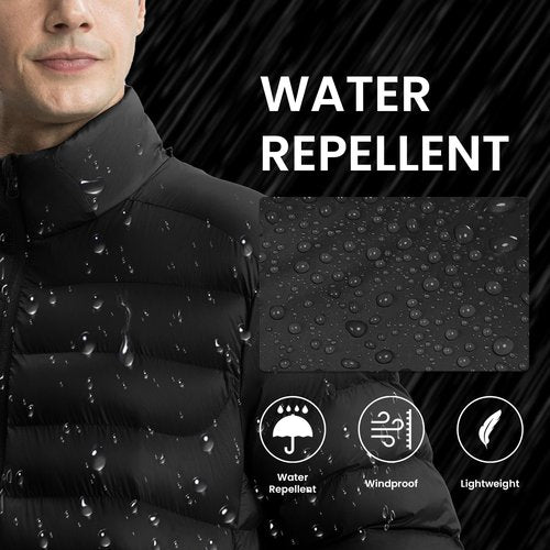 Gopune Men's Lightweight Puffer Jacket Detachable Hooded Water Resistant Puffy Winter Down Jackets for Snow Ski Travel,Black 3XL