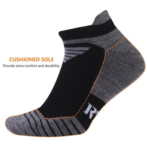 RTZAT 90% Merino Wool Athletic Running Tennis Light Ankle Low Cut Cushioned No Show Socks for Men & Women, X-Large, Black&Dark Gray, 3 Pack