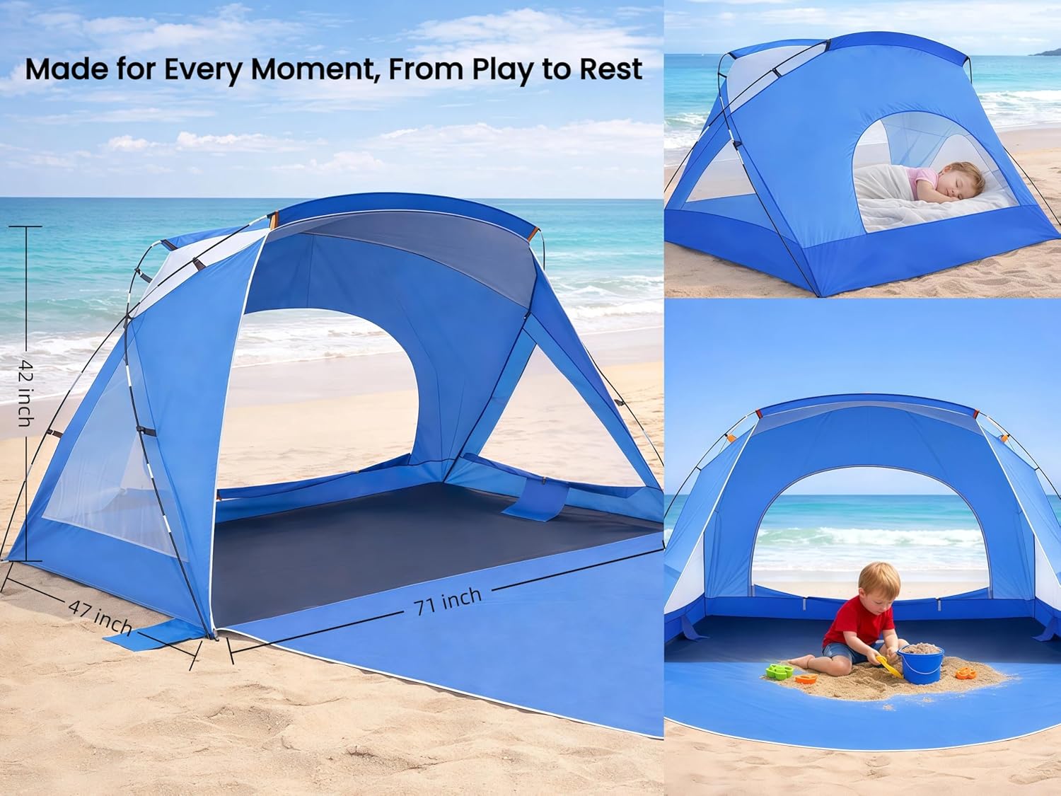 Skiennix Beach Tent - Portable Sun Shelter for 2-8 People | UPF 50+ UV Protection & Easy Setup