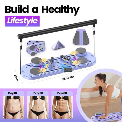 Foldable 5-in-1 Portable Pilates Board - At-Home Pilates Kit with Resistance Bands - Portable Pilates Reformer Sliding Fitness Platform for Abs, Core, Thighs & Full-Body Training (330 lb Capacity)