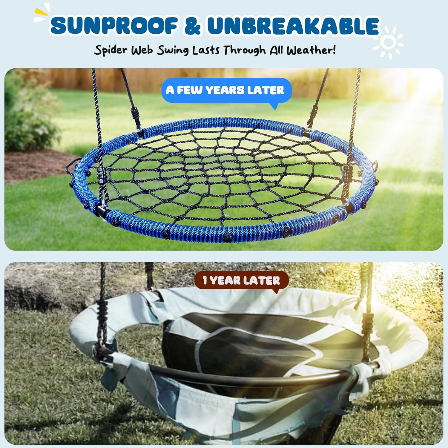 Trekassy 40" Spider Web Saucer Tree Swing - 750lbs Capacity, Durable Steel Frame, Blue Color