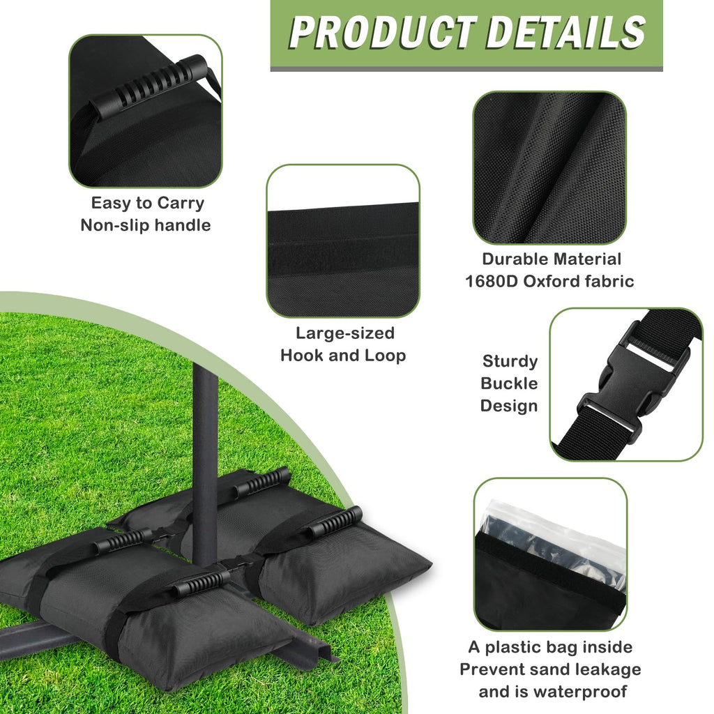 Esmorah Umbrella Base Weights Sand Bags, 2 Pack 45lbs Fillable Weight Bags to Hold Things Down, Black Weighted Base Sandbags for Outdoor Furniture Patio Cantilever Umbrellas Stand (Without Sand)