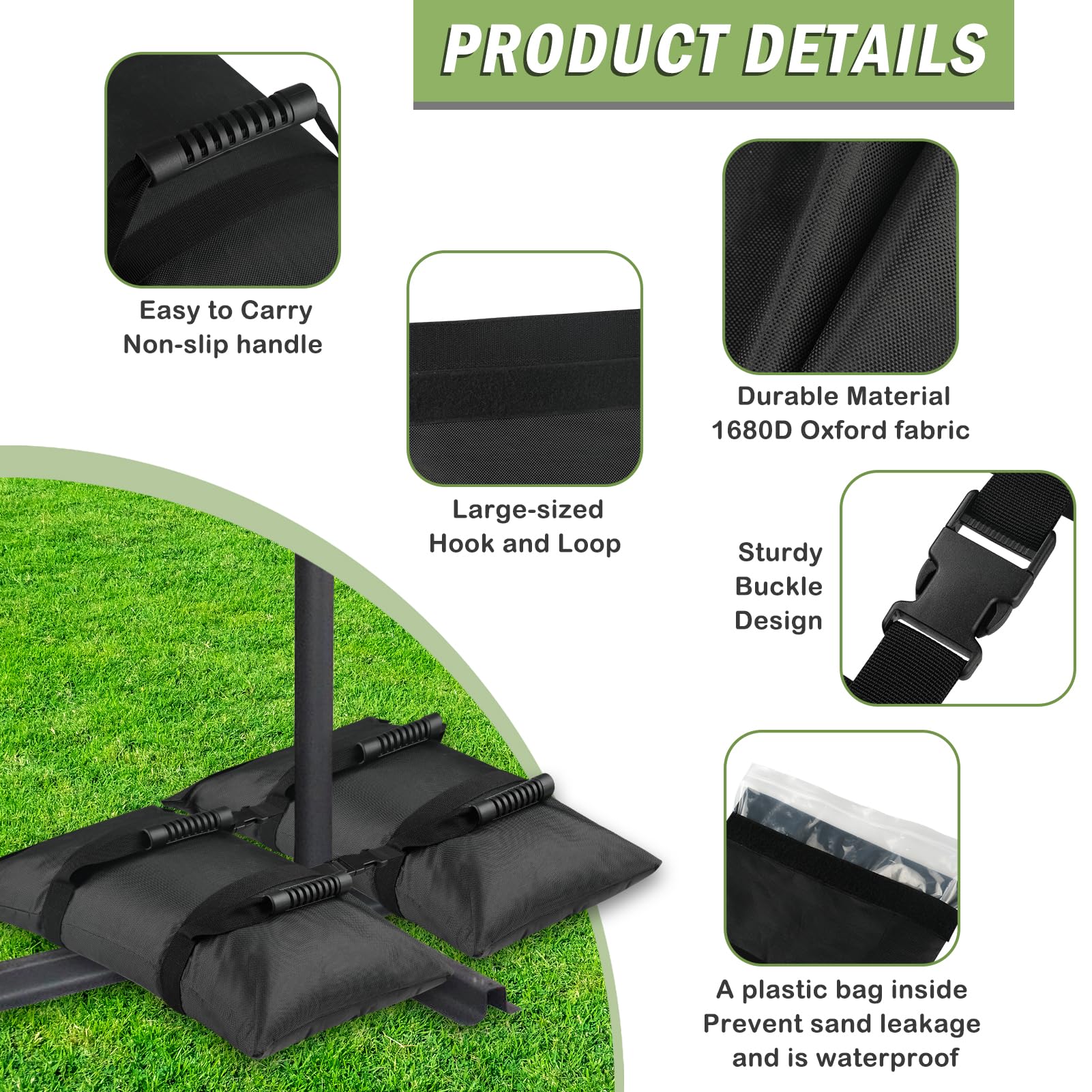 Esmorah Umbrella Base Weights Sand Bags, 2 Pack 45lbs Fillable Weight Bags to Hold Things Down, Black Weighted Base Sandbags for Outdoor Furniture Patio Cantilever Umbrellas Stand (Without Sand)