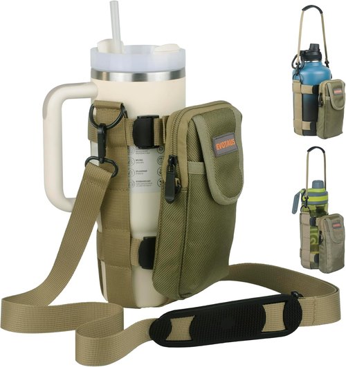 MOLLE Water Bottle Bag - Adjustable Carrier Sling for 18-64 oz Bottles | Khaki Color