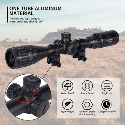 Goetland Rifle Scope 3-12x40 AO Red Green Blue Illuminated Crosshair SFP Mounts for Air Gun Airsoft Crossbow Hunting Tactical Ar