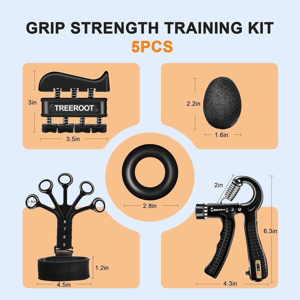 Skiennix Grip Strength Trainer Kit - 5PCS Hand Gripper & Forearm Exerciser Set for Stress Relief