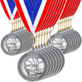 Remuuly Silver Medals - 30 Pcs 2'' Sports Awards for Basketball, Soccer, Volleyball & Hockey | Includes Neck Ribbons