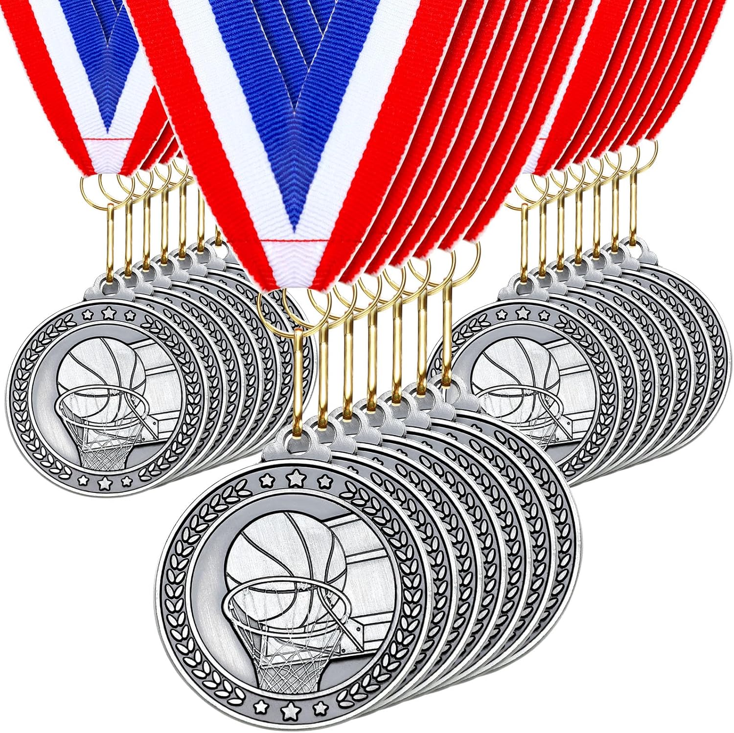 Remuuly Silver Medals - 30 Pcs 2'' Sports Awards for Basketball, Soccer, Volleyball & Hockey | Includes Neck Ribbons