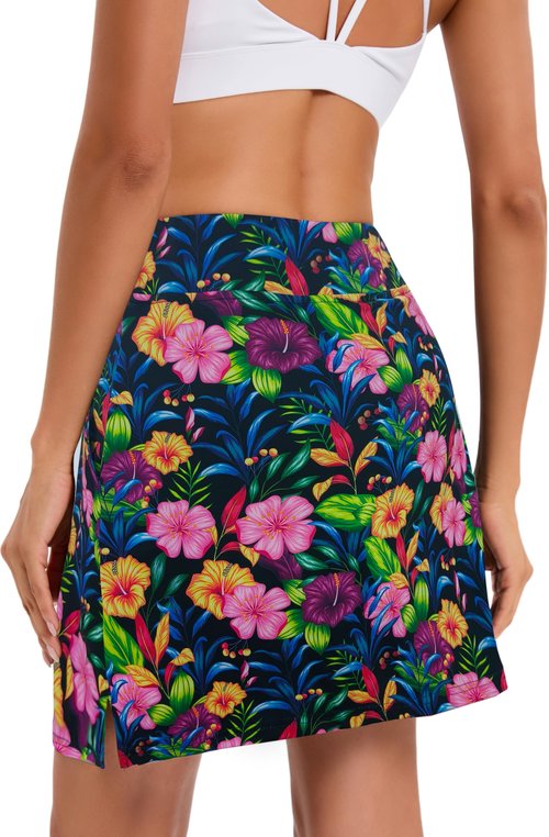 Oyamiki Women's Active Athletic Skort Lightweight Tennis Skirt Perfect for Running Training Sports Golf D08 Pink Yellow Floral L