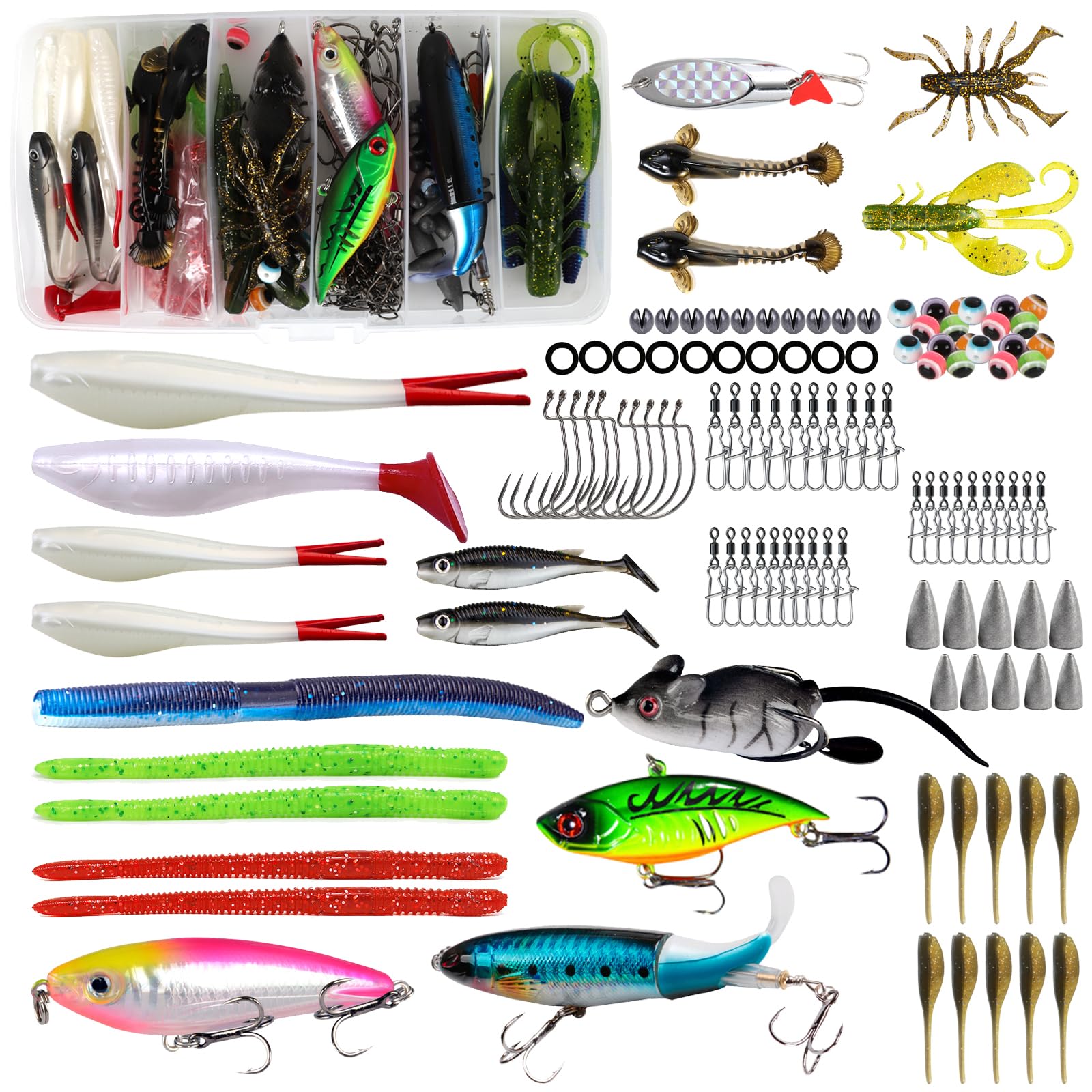 Spotlip 120pcs Tackle Box with Tackle Included, Crankbaits, Spoon, Hooks, Weights & Other Accessories, Fishing Bait Lure Gear Kit Gift for Men Freshwater Saltwater