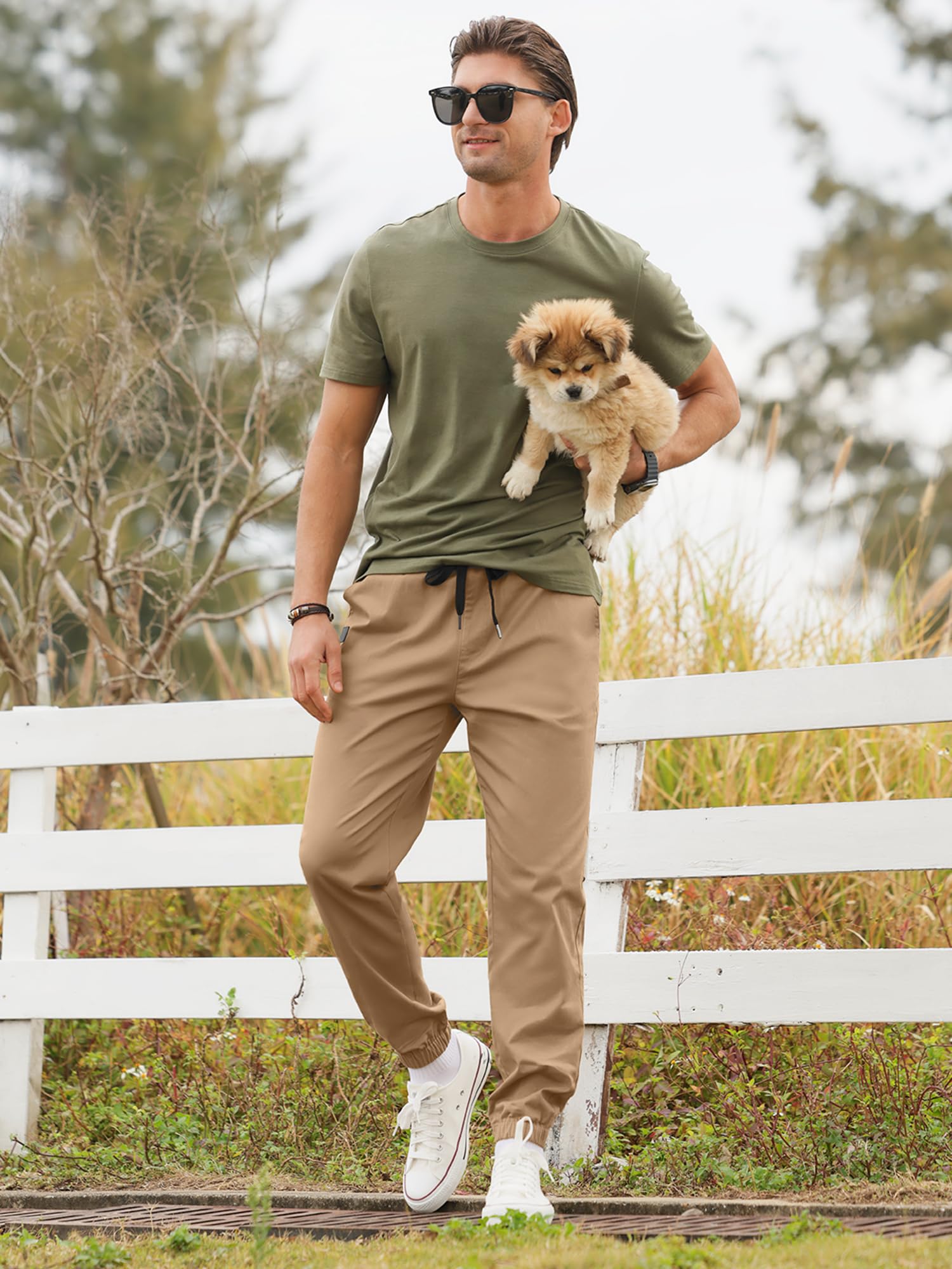 PLEPAN Mens Casual Cargo Joggers - Cotton Drawstring Chino Pants Hiking Outdoor Twill Track Jogging Sweatpants