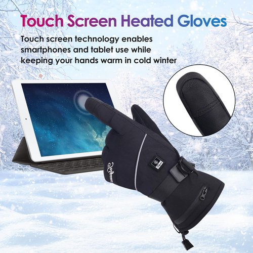 Telguua Heated Gloves for Women Men,Electric Rechargeable Heated Work Glove Ski Mitten Waterproof Touchscreen Heated Glove (Black, XS)