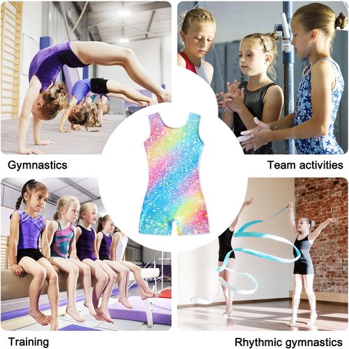 Funnycokid Girls Gymnastics Leotards - Sparkle Dance Unitards with Shorts | Mermaid Design, Sizes 2-10 Years