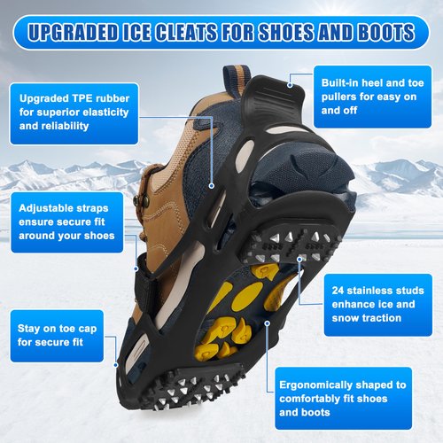 Ice Cleats for Shoes and Boots,Crampons Snow Traction Cleats for Walking on Snow and Ice,Non-Slip Shoe Grippers Slip-on Overshoe Stretch Footwear for Winter Walking Hiking Fishing(L)