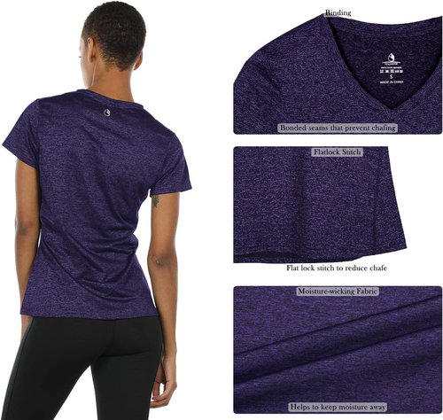 Icyzone Workout Shirts - Women's V-Neck Yoga Tops for Running & Fitness | Short Sleeve Tees (XL, Royal Blue/Purple/Charcoal)