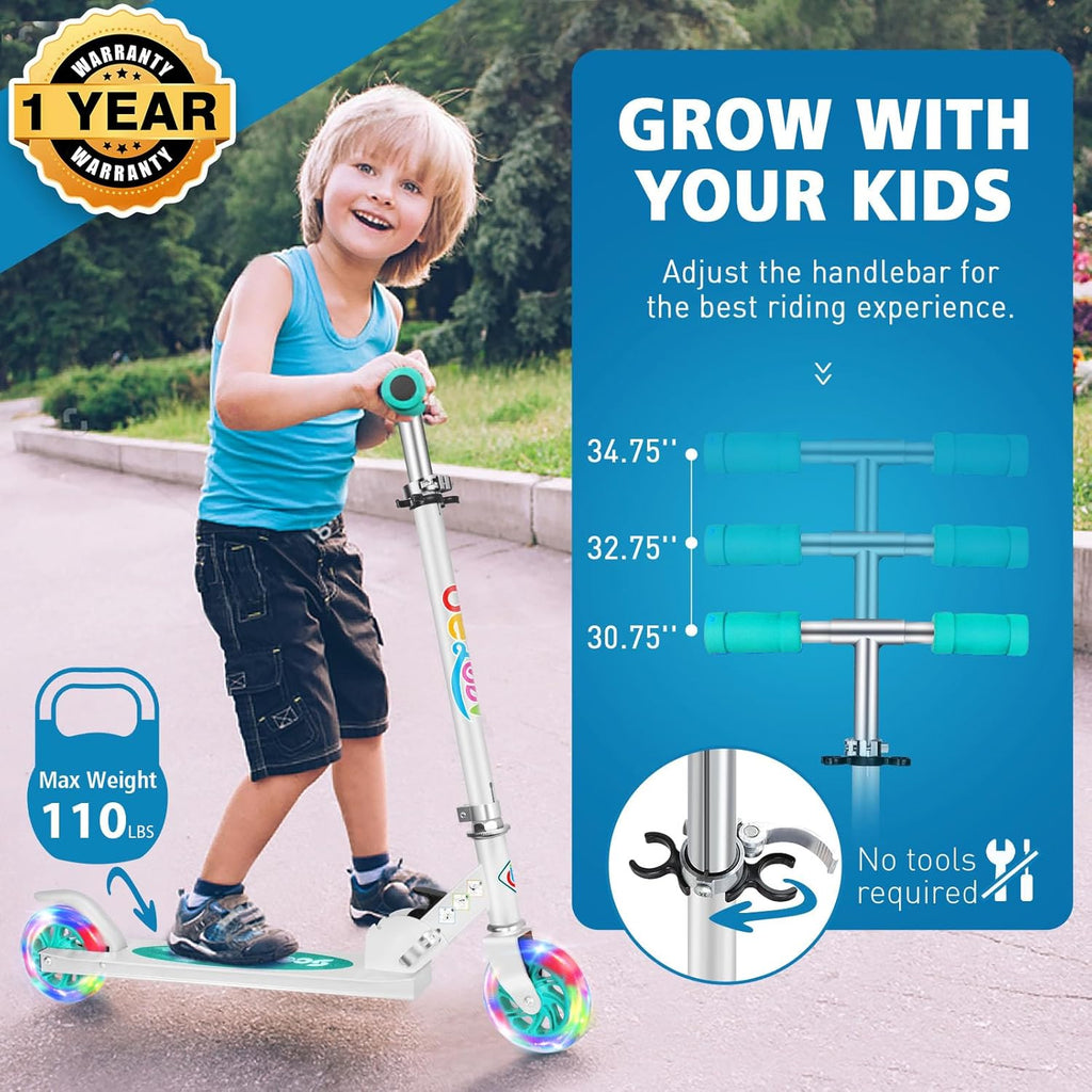 BELEEV V1 Kick Scooter for Kids - 2 Wheel Folding Design, Adjustable Height, Light Up Wheels | Ages 3-12