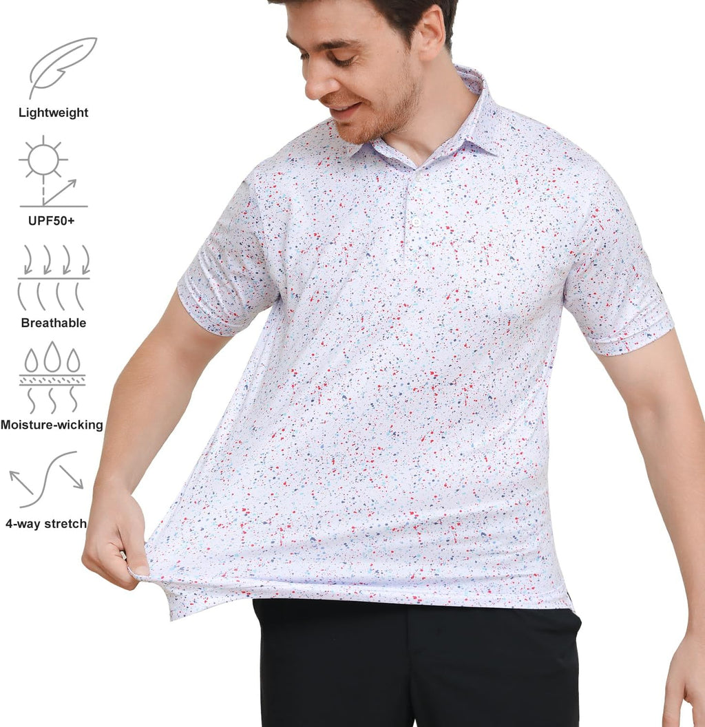 Skiennix Men's Golf Polo - Short Sleeve Dry Fit Performance Shirt | Moisture-Wicking Casual Print