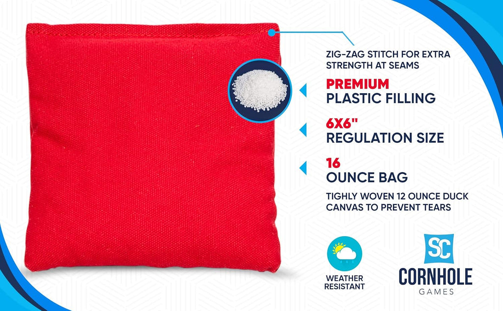 Weather Resistant Cornhole Bags - Professional Regulation Size (16 oz) | Set of 8 for Pro Boards