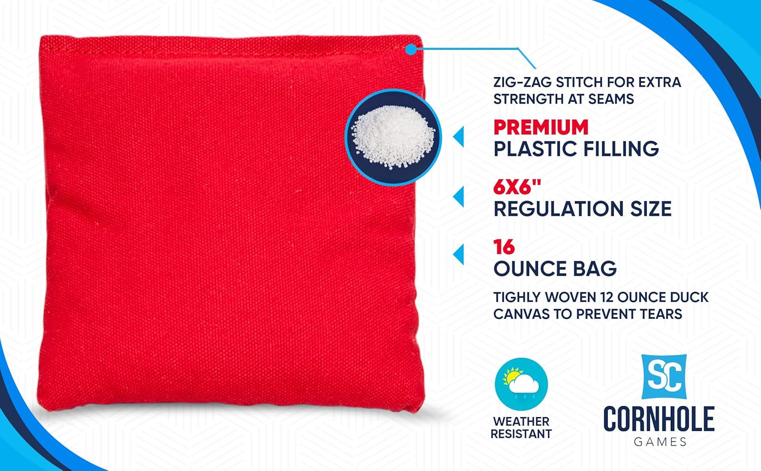 Weather Resistant Cornhole Bags - Professional Regulation Size (16 oz) | Set of 8 for Pro Boards