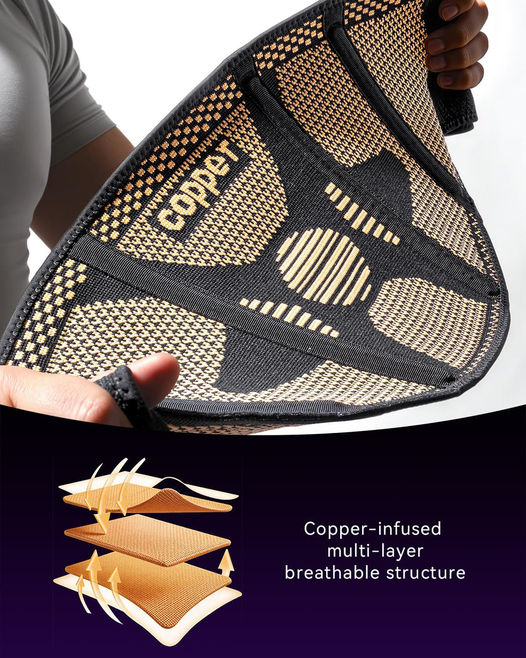 SOLOEVER Copper Back Braces for Lower Back Pain, Breathable Lumbar Support Belt for Men and Women, Lower Back Brace for Herniated Disc, Sciatica, Scoliosis, Heavy Lifting (Black, Large)