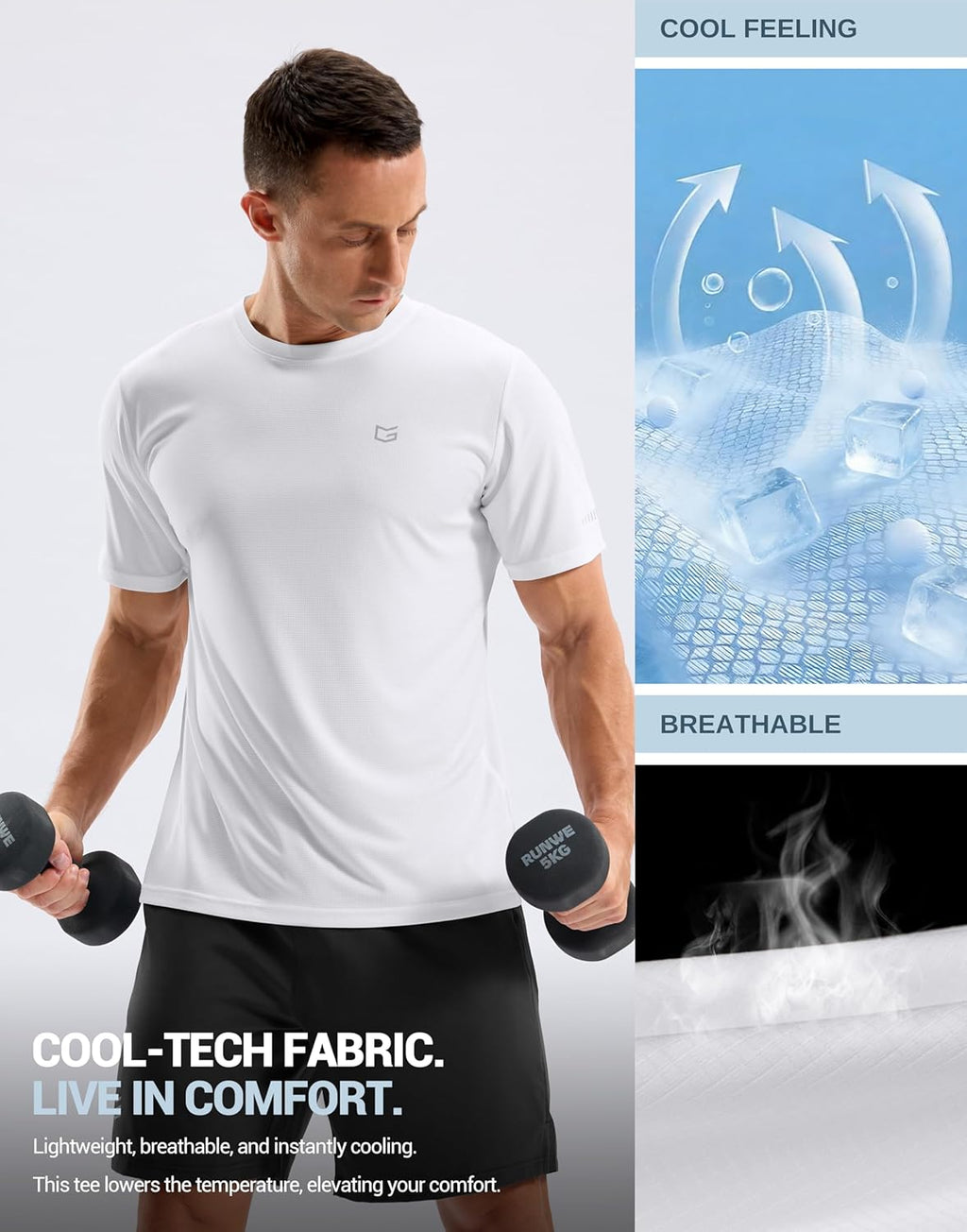 Skiennix Men's Breathable Workout T-Shirts - Lightweight Dry Fit UPF 50+ Cooling Tee for Running & Hiking