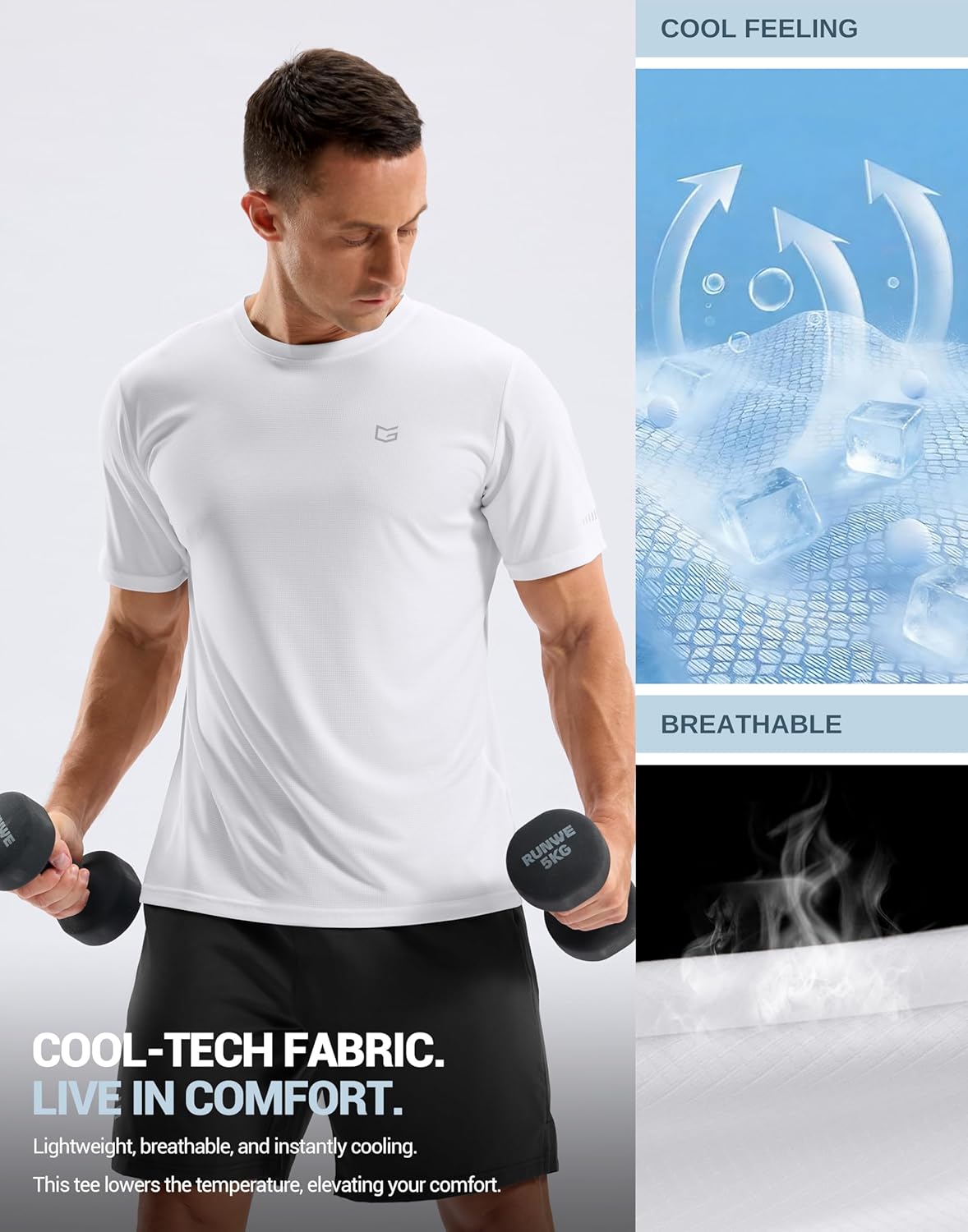 Skiennix Men's Breathable Workout T-Shirts - Lightweight Dry Fit UPF 50+ Cooling Tee for Running & Hiking