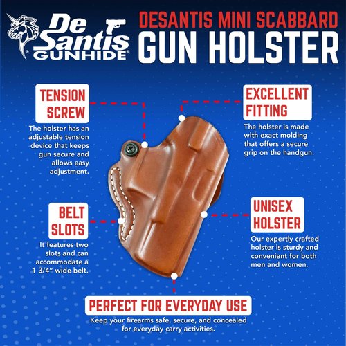 DeSantis Mini Scabbard OWB Holster - Leather Holster, Right Hand Holster, Adjustable Belt Holster, Compatible with the GLOCK 19, 19 GEN 5, 19X, 23, 32, 36, 45 - Right Hand Draw, Tan-
