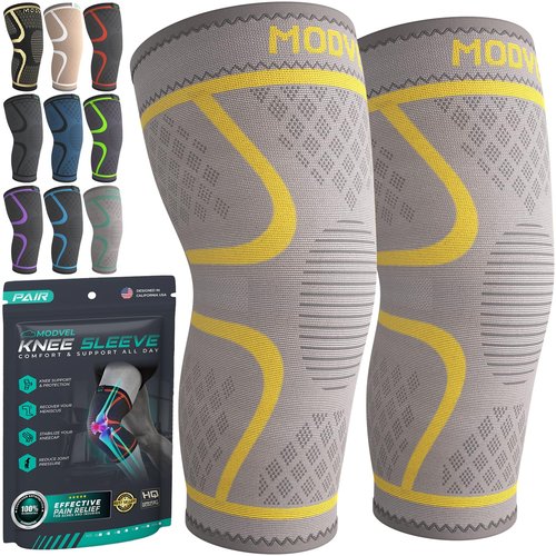 Modvel Compression Knee Brace - 2-Pack Support Sleeves for Running & Pain Relief | Meniscus Tear & ACL Recovery