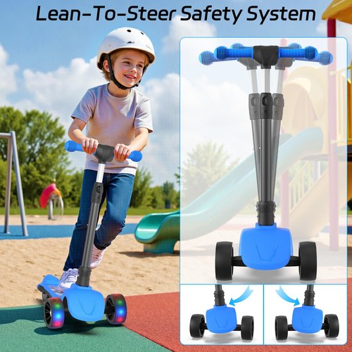 VOLPAM C001 Electric Scooter for Kids, 80W Motor, Max Safe Speed 5MPH, 3 Adjustable Height, Lean-to-Steer, 3.5" Lighted Up Wheel, Foldable Scooter for Boys & Girls