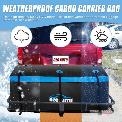CZC AUTO Cargo Carrier Bag - 20 Cu. Ft Waterproof Travel Bag for Cars, Trucks & SUVs | Durable Soft Design (Blue)