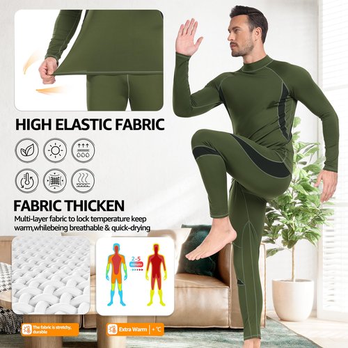 UNIQUEBELLA Thermal Underwear for Men Sets Top Turtle Long Johns Fleece Sweat Quick Drying Thermo Base Layer
