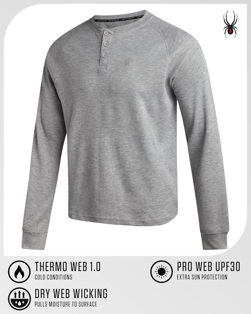 Spyder Men's Henley Shirt - Soft Cotton Blend Waffle Knit, Moisture-Wicking Quick-Dry Long Sleeve