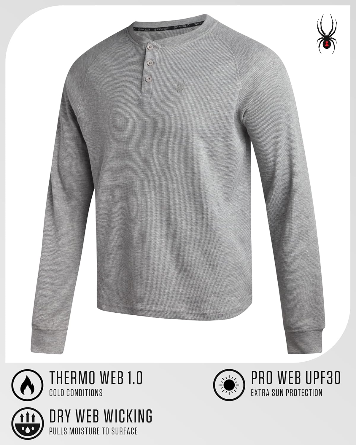 Spyder Men's Henley Shirt - Soft Cotton Blend Waffle Knit, Moisture-Wicking Quick-Dry Long Sleeve