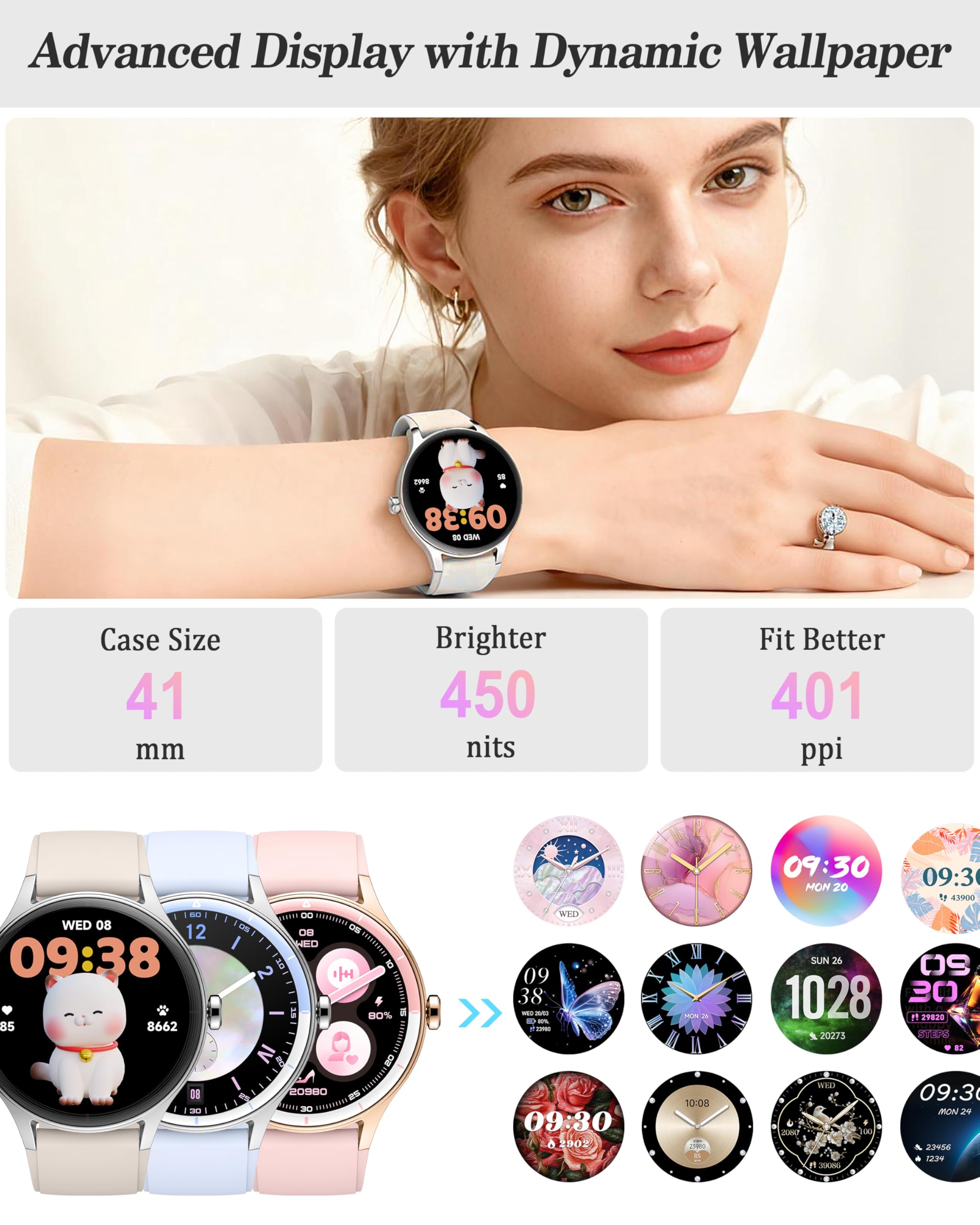 Smart Watch for Women, Ladies & Men, 1.27'' Fitness Watch [41mm case] with Call Receive/Dial, Heart Rate/Stress/Sleep Monitor, AI Voice, IP68 Waterproof Smartwatch with Calendar, Calculator, Games