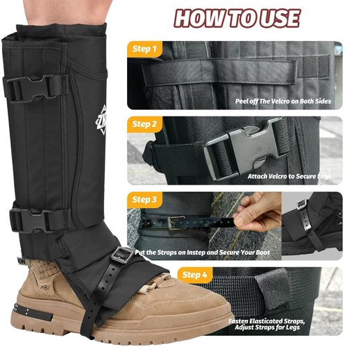 ZHZ Snake Gaiters Durable Waterproof Snake Chaps Lower Legs Protection,Snake Guards with Adjustable Size for Men & Women,Used for Hunting,Hiking and Farm Work (Black)