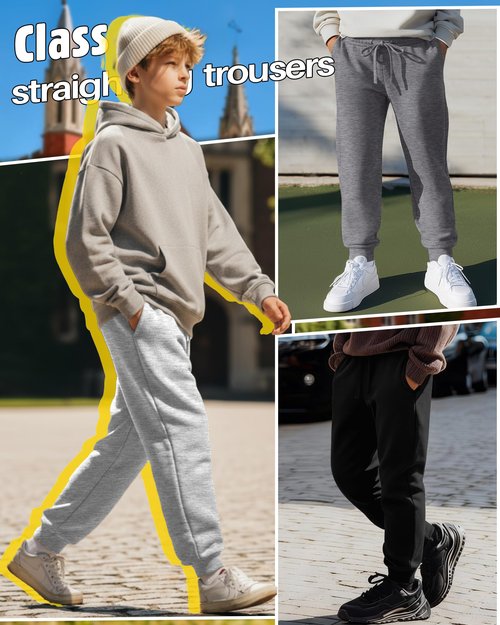 LessonZoo 3 Pack Boys Sweatpants Athletic Joggers Drawstring Lightweight Stretchy Active Straight Pants with Pockets Fall(Dark Gray, Light Gray, Black,XX-Large)