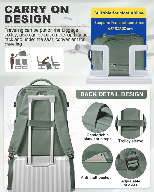 VGCUB Travel Vacpack Backpack with Vacuum System Electric Pump Storage Compression Carry on 18x14x8 Inches Personal Item Bags Work Business Waterproof College Backpack for Women Men Army Green