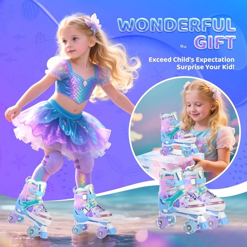 NEMONE Light-Up Roller Skates for Girls | Adjustable 4 Size | Purple Blue Butterfly Design