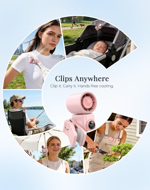 Hotsales Clip-On Portable Fan - 13500 RPM Rechargeable Mini Fan with LED Display | 360° Rotating Stroller Fan for Baby